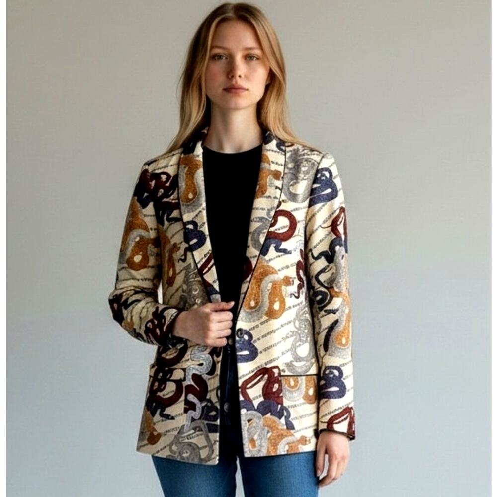 Scotch & Soda Maison Scotch Blazer M Snake Serpent Print Logo Jacket Womens